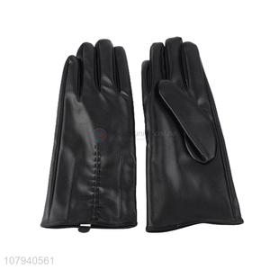 Wholesale men winter waterproof pu leather cycling gloves with fleece lining