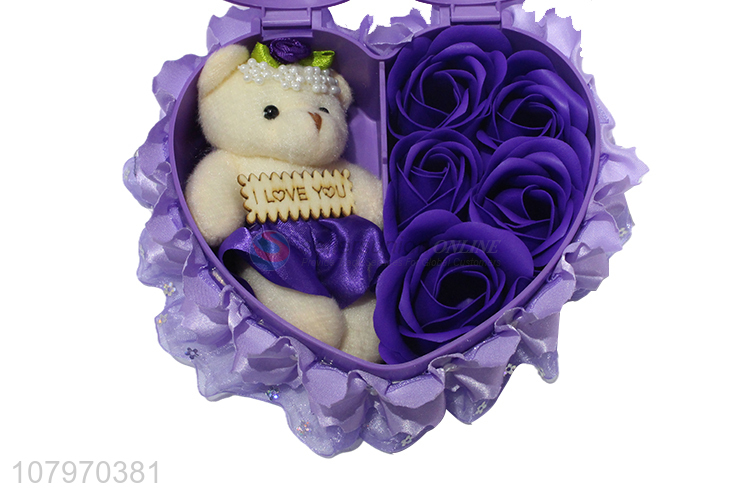 Hot selling flower and bear Valentine's Day gift box with mirror