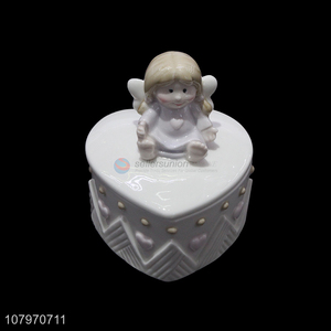 Wholesale ceramic angel jewelry case porcelain trinket <em>box</em> case