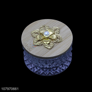 Good quality glass jewelry <em>storage</em> case trinket <em>box</em> with bamboo lid
