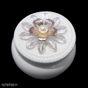 Factory direct sale round ceramic jewelry <em>box</em> case with flower lid