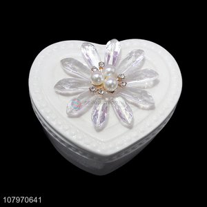 Low price heart shaped ceramic jewelry <em>box</em> case with flower lid