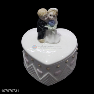 New product ceramic wedding couple jewelry <em>storage</em> <em>box</em> for decoration