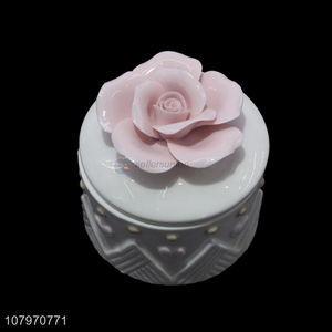 China factory embossed ceramic jewelry <em>storage</em> <em>box</em> with flower lid