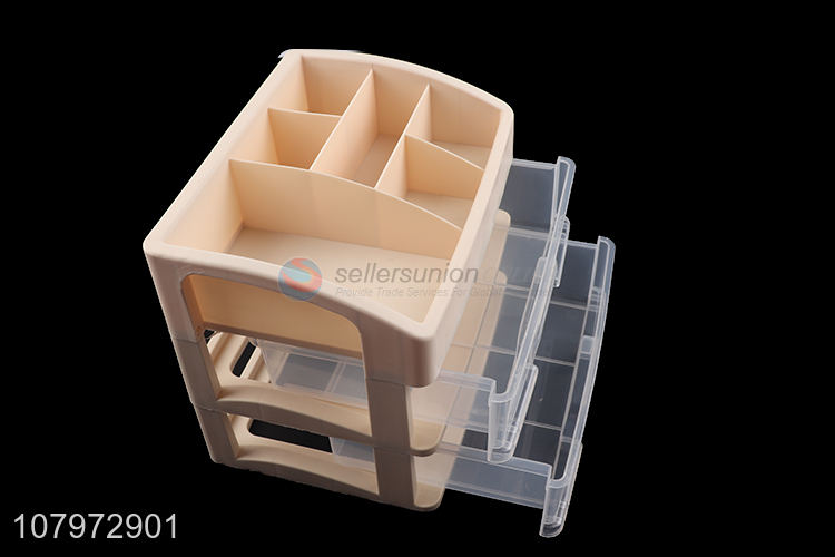 Popular product multi-use 2-tier plastic storage box desk drawer makeup organizer
