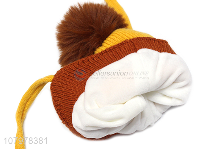 China imports children autumn winter fleece lined earmuff hat with pom pom