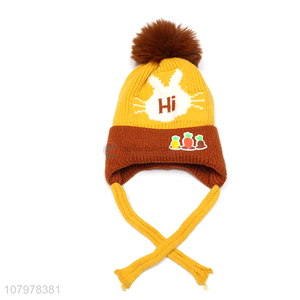 China imports children autumn winter fleece lined <em>earmuff</em> hat with pom pom