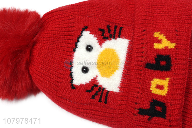 High quality kids fashion earmuff hat winter warm knitted hat with pom pom