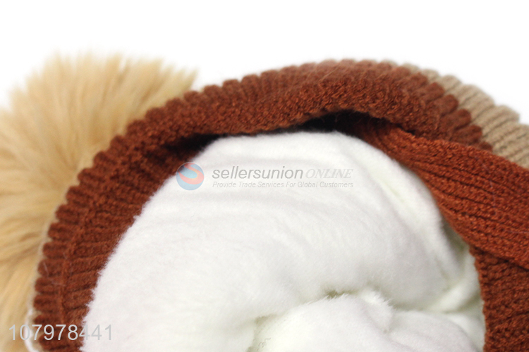 Factory supply kids winter jacquard fleece lined earmuff hat with pom pom