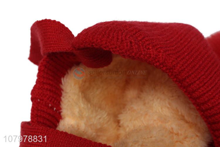 High quality children pom pom winter knitted earmuff hat with fleece lining
