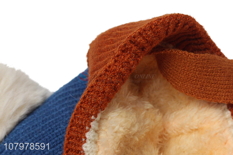 Online wholesale children winter pom pom fleece lined knitted earmuff hat