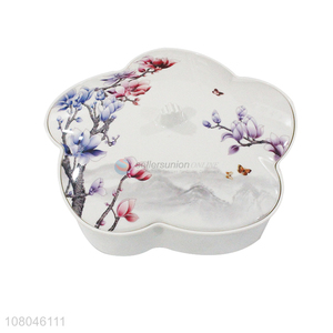 Newest Flower Shape Nuts Dried Fruit Plate Candy Snack Tray With Lid