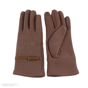Factory wholesale brown ladies fleece lined gloves gloves