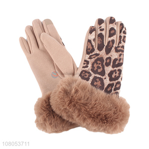 Online wholesale fashion leopard gloves winter warm gloves