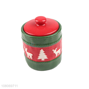 New arrival Christmas style ceramic food storage jar with lid