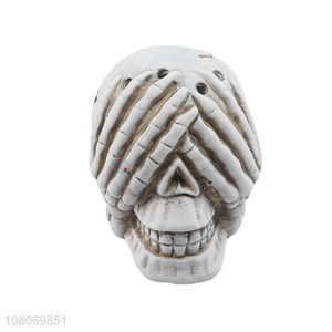 Good quality Halloween decoration led light resin skull statue