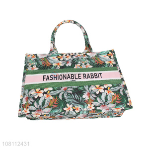 Good quality trendy floral prints tote bag zipper shopping bag