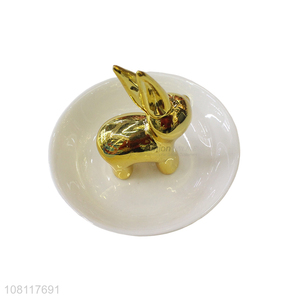 Hot sale ceramic rabbit ring holder dish jewelry tray for decor
