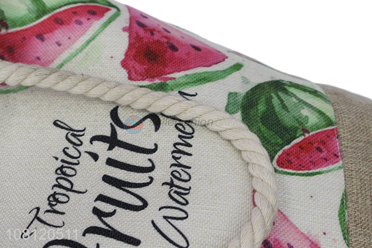 Good quality fruit printed imitated linen beach bag tote handbags