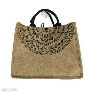 Online wholesale ethnic style imitated linen handbag burlap beach bag
