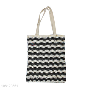 China supplier striped woven paper tote bag crochet straw beach bag