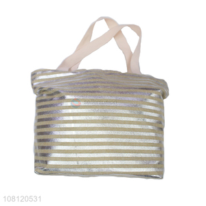 High quality silver stripe printed imitated linen beach bag tote bag