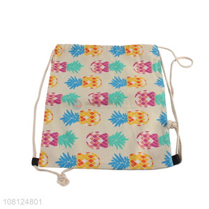 Wholesale pineapple printed polyester cotton drawstring backpacks