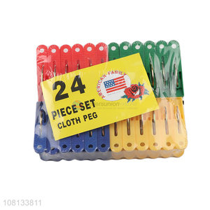 Hot selling 24 pieces plastic clothespins <em>clothesline</em> pins set