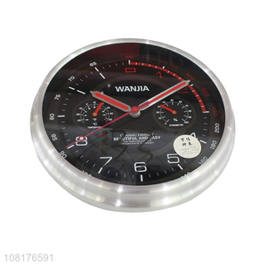 New arrival round non-ticking silent metal wall clock with thermometer