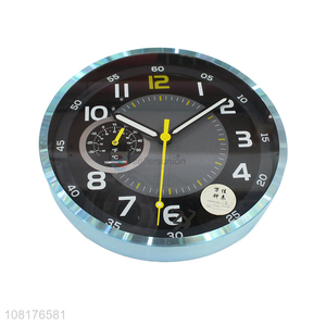 Wholesale modern battery operated round metal wall clocks with thermometer