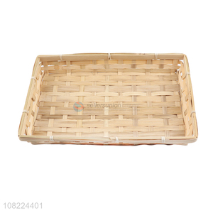Wholesale multi-function rectangular shallow natural bamboo storage basket