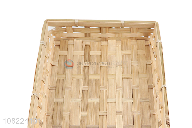 Wholesale multi-function rectangular shallow natural bamboo storage basket