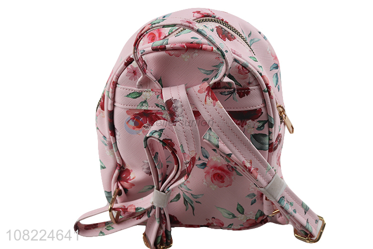 Good quality fashionable floral print pu leather backpack for women girls