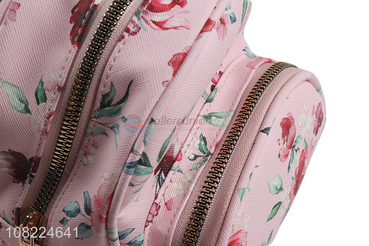 Good quality fashionable floral print pu leather backpack for women girls