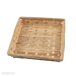 High quality rectangular bamboo woven storage basket bamboo fruit tray