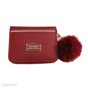 Wholesale pompom chain women wallet <em>ladies</em> coin <em>purse</em> card holder