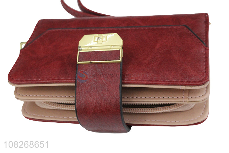 Good quality bifold women wallet purse pu leather ladies wristlet