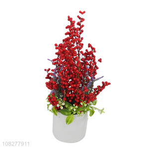 Wholesale ceramic pot red fruit ornament artificial bonsai