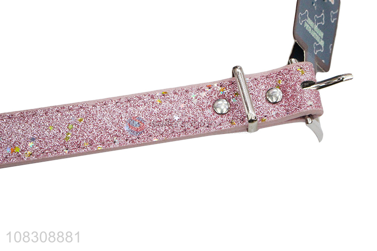 Good price glitter pu leather pet collar for puppy dogs