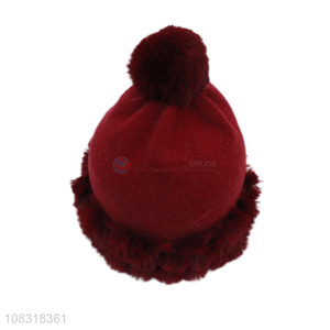 China supplier women winter hat ladies knitted hat with pom