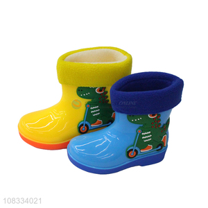 Recent design kids winter cartoon rain boots with fleece lining