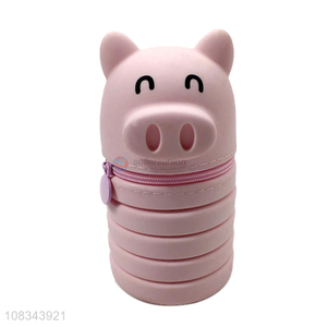 Cute Pig Design Telescopic Silicone <em>Pen</em> <em>Bag</em> Pencil Case
