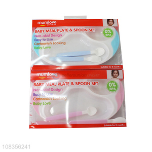 Hot selling non-skid food grade baby <em>meal</em> plate and spoon set