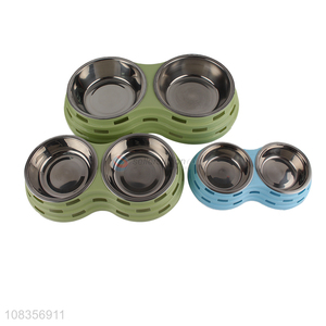 Wholesale hollowed-out double pet bowls stainless steel dog bowls