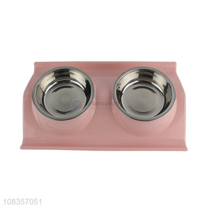 Wholesale double pet bowls stainless steel spill-proof dog bowls
