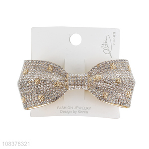 Good Quality Bow Shape Automatic Spring Clip With Diamonds