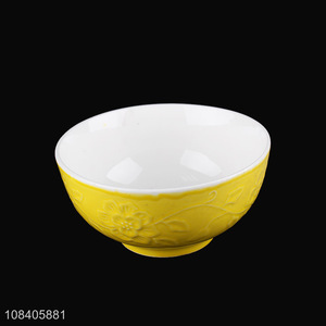 Online wholesale yellow embossment ceramic dinnerware bowl
