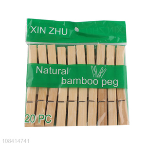 Online wholesale 20 pieces natural bamboo clothes peg bamboo clothes pins