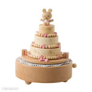 Wholesale bear cake <em>music</em> <em>box</em> beech wooden rotating musical <em>box</em> birthday gifts