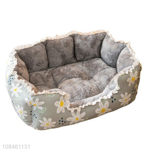 Hot sale winter floral printed <em>dog</em> kennel cat cushion <em>bed</em> pet supplies